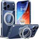 TORRAS 360 Magnetic Stand for iPhone 17 Pro Case, [Fit for MagSafe] [Rotatable Ring Kickstand] [4X Mil-Grade Shockproof] Slim Phone Cover, Camera Button, Crystal Clear, Transparent, Ostand O3 Fitness