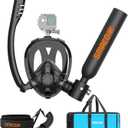 SMACO Mini Scuba Tank with Full Face Mask Reusable 0.5L Diving Tank with Snorkel Mask Portbale Pony Bottle with Hand Pump for Shallow Water Diving Emergency Rescue