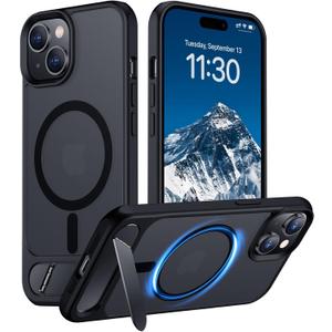 Magnetic Compatible with iPhone 15 Case, [Built-in Invisible Kickstand][Compatible with MagSafe] [Military Grade Shockproof] Slim Translucent Matte Phone Case for iPhone 15 6.1"