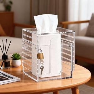 AceOrbit Adjustable Disinfecting Wipes Holder with Locking Clear Acrylic Lockable Wall Mount Cleaning Wipes Dispenser for Kitchen Bathroom Household Healthcare Office Gym
