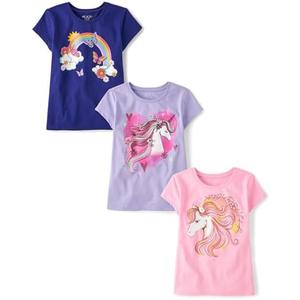 The Children's Place Girls Unicorns,Butterfly Short Sleeve Graphic T-Shirts,3 Pack. Size 5-6.