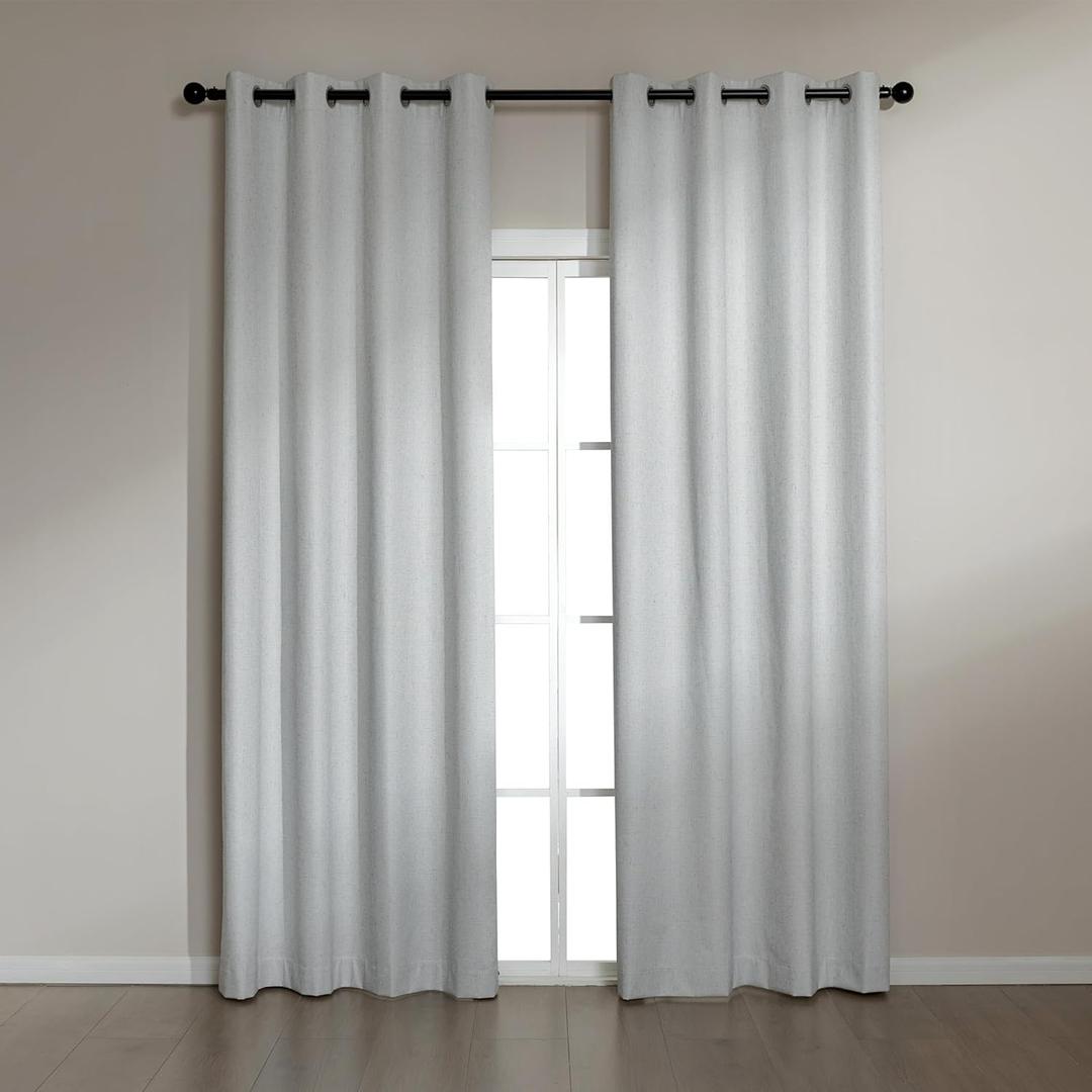 Amazon Basics Faux Linen Blackout Curtains for Bedroom and Living Room, 2-Piece Set with Grommets, 42" W x 95" L, White