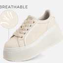 LUCKY STEP Women's Platform Fashion Sneakers Classic Wedge Canvas Casual Low Top Retro Walking Shoes (Beige, 7)