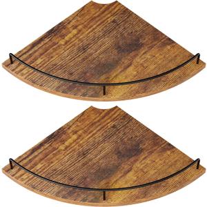 Corner Floating Shelves, Rustic Brown Wood, Set of 2, Wall Mount Storage with Guardrail for Bathroom Kitchen Living Room