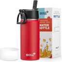 16 oz Water Bottle for Kids-Stainless Steel Double Wall Vacuum Insulated Sports Water Bottles for School, Metal Leak-Proof Water Flask with Straw for Travel (Canyon Red)