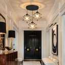 HAIXIANG Farmhouse Glam Chandelier with Glass Star Pendants Light Fixture Elegant Ceiling Hanging Lights Included Warm Light Bulbs Black, Clear Star*3 Round