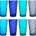 US Acrylic Optix Plastic Reusable Drinking Glasses (Set of 8) 20oz Water Cups in Coastal Colors | BPA-Free Tumblers, Made in USA | Top-Rack Dishwasher Safe