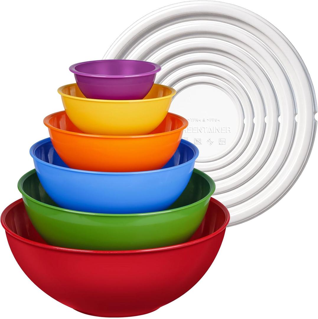 6-Piece Plastic Mixing Bowls Set with Airtight Lids, Nesting Bowls for Space Saving, TPR Sealed & PP5 Leak-Proof Lids, for Baking, Prepping & Serving, Dishwasher Safe (Red)