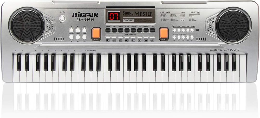 LeeQee Digital Keyboard Piano for Kids & Beginners, 61 Keys Multifunction Electric Piano Keyboard with Microphone, Educational Instrument Musical Toy for 3-12 Years Old Boys Girls (Silver)