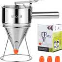 40oz Pancake Batter Dispenser, Stainless Steel Cake Dispenser with 4 Caliber Funnel & Stand, Baking Tools for Pancakes, Cupcakes & Baked Goods