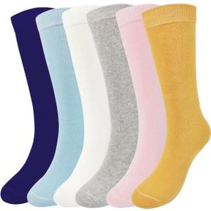 Marchare Girls Knee High Socks Kids Boys School Uniform 5-7 Years Seamless Cotton Athletic Socks Stockings Ivory/Pink/LGrey/DNavy/Blue/Yellow 6 Pack