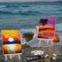 Ctosree 72 Pcs Vivid Sunset Paint and Sip Kit for Adults 8'' x 10'' Pre Drawn Canvas for Painting DIY Pre Printed Canvas for Party Favor Acrylic Painting Kit Wood Easel Brushes Date Night Bulk