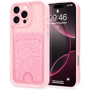 MZELQ Compatible with iPhone 16 Pro Max Case Silicone Card Holder, Cute Pattern Wave Ripple Cover for Girls Women -Pink