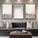 Large Framed Neutral Abstract Wall Art for Living Room, 3 Piece Gray Tan White Gold Canvas Prints, Modern Minimalist Grey Landscape Painting Artworks for Entryway Hallway Office Wall Decor, 24x36 In, 24" W x 36" H x 3Pcs