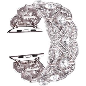 VIQIV Bling Bands Compatible with Apple Watch Ultra Band 38mm 40mm 41mm 42mm 44mm 45mm 49mm Iwatch Series SE 9 8 7 6 5 4 3 2 1, Diamond Rhinestone Stainless Steel Metal Bracelet Wristband Strap for