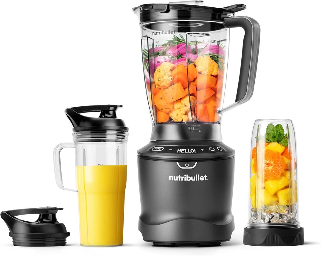 nutribullet SmartSense Blender Combo, 1400W, 64oz Pitcher, 32oz & 24oz Cups, 5-Speed, Smoothies, Ice and Frozen Fruit, Nut Milk, Soup, Gunmetal Gray, NBF50700 nutribullet SmartSense Blender Combo, 1400W, 64oz Pitcher, 32oz & 24oz Cups, 5-Speed, Smoothies, Ice and Frozen Fruit, Nut Milk, Soup, Gunmetal Gray, NBF50700
