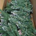 Christmas Garland Pre-lit 9 Ft with 50 Led Lights, Battery Operated Fireplace Stairs Mantle Door Indoor Outdoor, Decorated Pine Cone and Snow Style (Green White)