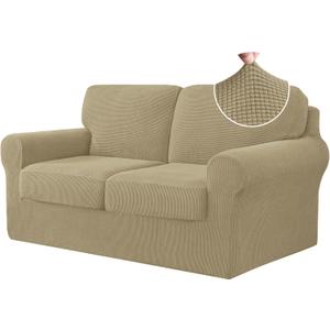 CHUN YI 5 Piece Loveseat Covers, Stretch Couch Covers for 2 Cushion Couch with Separate Backrest and Cushion Covers, Anti-Slip Washable Furniture Protector for Dogs Pets (Medium, Khaki) CHUN YI 5 Piece Loveseat Covers, Stretch Couch Covers for 2 Cushion Couch with Separate Backrest and Cushion Covers, Anti-Slip Washable Furniture Protector for Dogs Pets (Medium, Khaki)