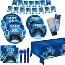 Video Game Party Supplies Kit Serve 25,Includes Dinner Plates,Dessert Plates,Napkins,Cups,Cutlery,Tablecloth,Banner for Gamer Birthday Party Decorations for Boys Adults.