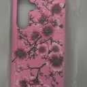 Compatible for Samsung Galaxy S24 / S25 Case with Card Holder Cute - Kawaii Design Military-Grade Drop Protection Rugged Wallet Cases for Women (Pink Cherry Flower Blossom)