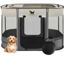 Rest-Eazzzy Dog Playpen, Foldable Kitten Playpen for Medium Dogs, Portable Pet Puppy Playpen with Removable Shade Cover, Indoor Outdoor Travel Camping Use for Small Pets with Carrying Case (M Grey)