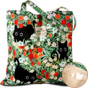 Aesthetic Cotton Tote Bag for Women - Reusable Shoulder Bag with Buckle Fabric Bag for Gym, Travel, Work