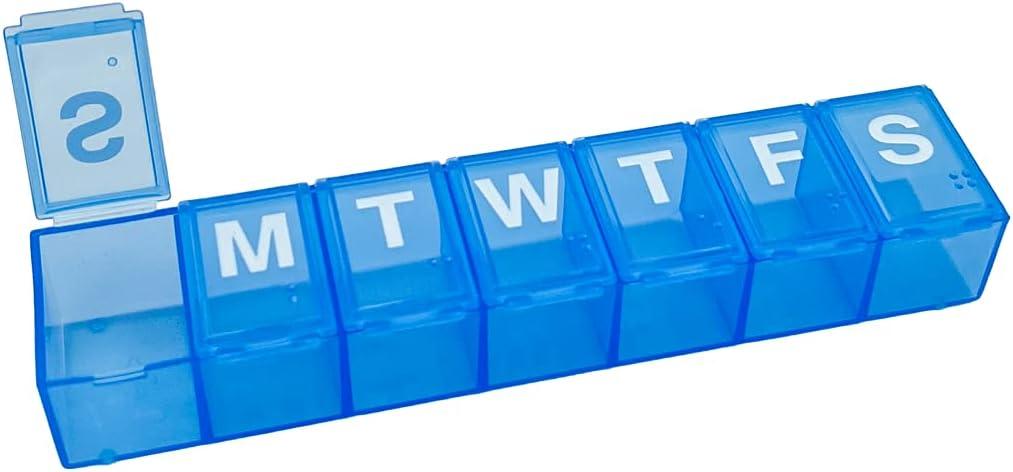 Amazon Basic Care Weekly Pill Organizer, 7-Day, Medium Compartments, Medicine Box, Blue (1 Count (Pack of 1))