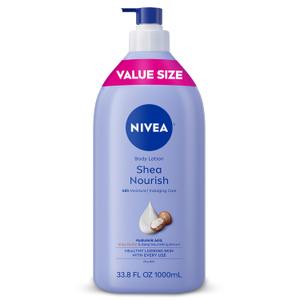 NIVEA Shea Nourish Body Lotion for Dry Skin with Hyaluronic Acid, Shea Butter and Deep Nourishing Serum, 48Hour Body Moisturizer, 33.8 Fl Oz Pump Bottle