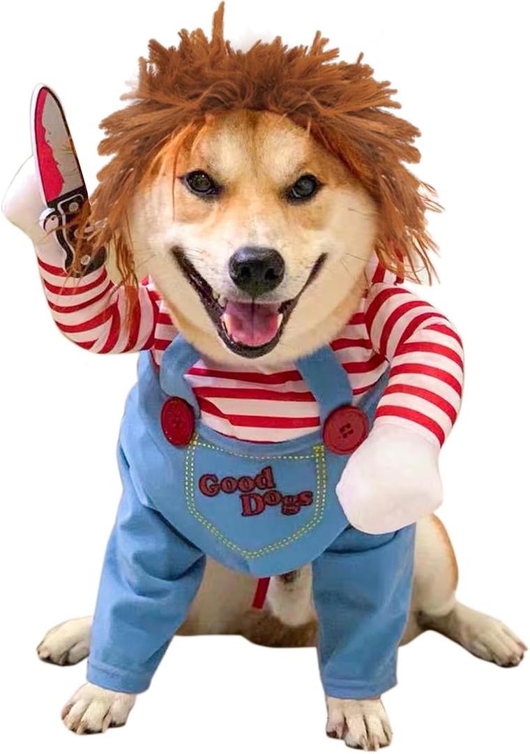 Dog Halloween Costume,Funny Chucky Dog Costume with Pet Wig,Cosplay Scary Outfit with Knife Clothes for Dogs (X-Large)