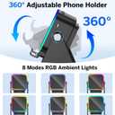 Wireless Induction Speaker 5-in-1 Bluetooth Speaker with Phone Stand,Stereo Sound, 3500mAh Rechargeable, 8 RGB Ambient Light, 360 Adjustable Holder for iPhone/Android/iPad,Gifts for Men Women (Black)