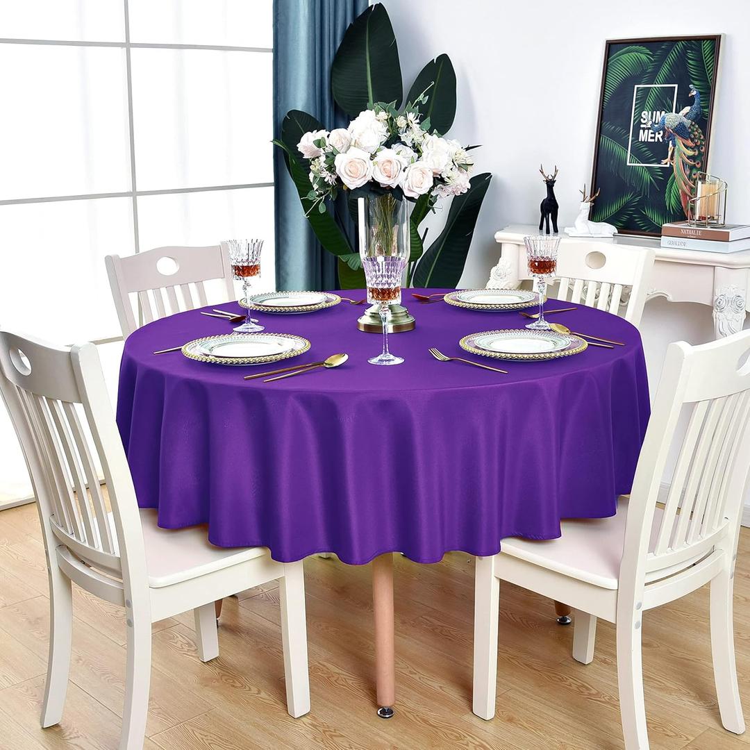 Purple Round Tablecloth - Waterproof Stain Resistant Wrinkle Free Table Cloth, 210GSM Polyester Washable Wipeable Table Cover for Party, Banquet, Wedding, Indoor and Outdoor(108 inch, Circle)
