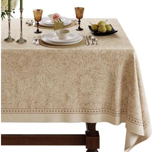 Beige Thick Linen Table Cloth Square Tables, Waterproof Wipeable Decorative Table Cover for Dining Kitchen Indoor Outdoor, 55" x 55", 2-4 Seats
