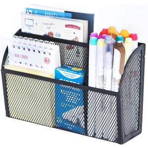 DALTACK Magnetic Pencil Holder Magnetic Shelf for the Whiteboard 3-Grid Mesh Magnetic Pen Holder for Refrigerator Magnetic Organizer Locker Accessories Organizer for Home, School and Office, Black