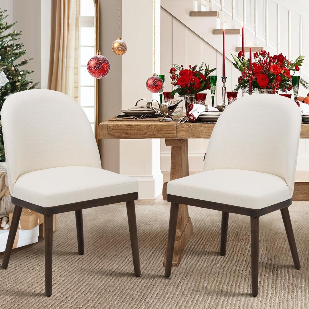 COLAMY Upholstered Dining Chairs Set of 2, Large Dining Room Kitchen Chairs with High Back and Deep Seat, Modern Fabric Dinner Chairs with Wood Legs, Beige