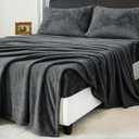 Faux Fur Queen Sheet Set, Luxury Soft Fleece Bed Sheets, Fluffy Plush Velvet Sheets Fuzzy Bedding Sheets for Fall and Winter, Cozy Warm, No Shedding, 4PC, Dark Grey