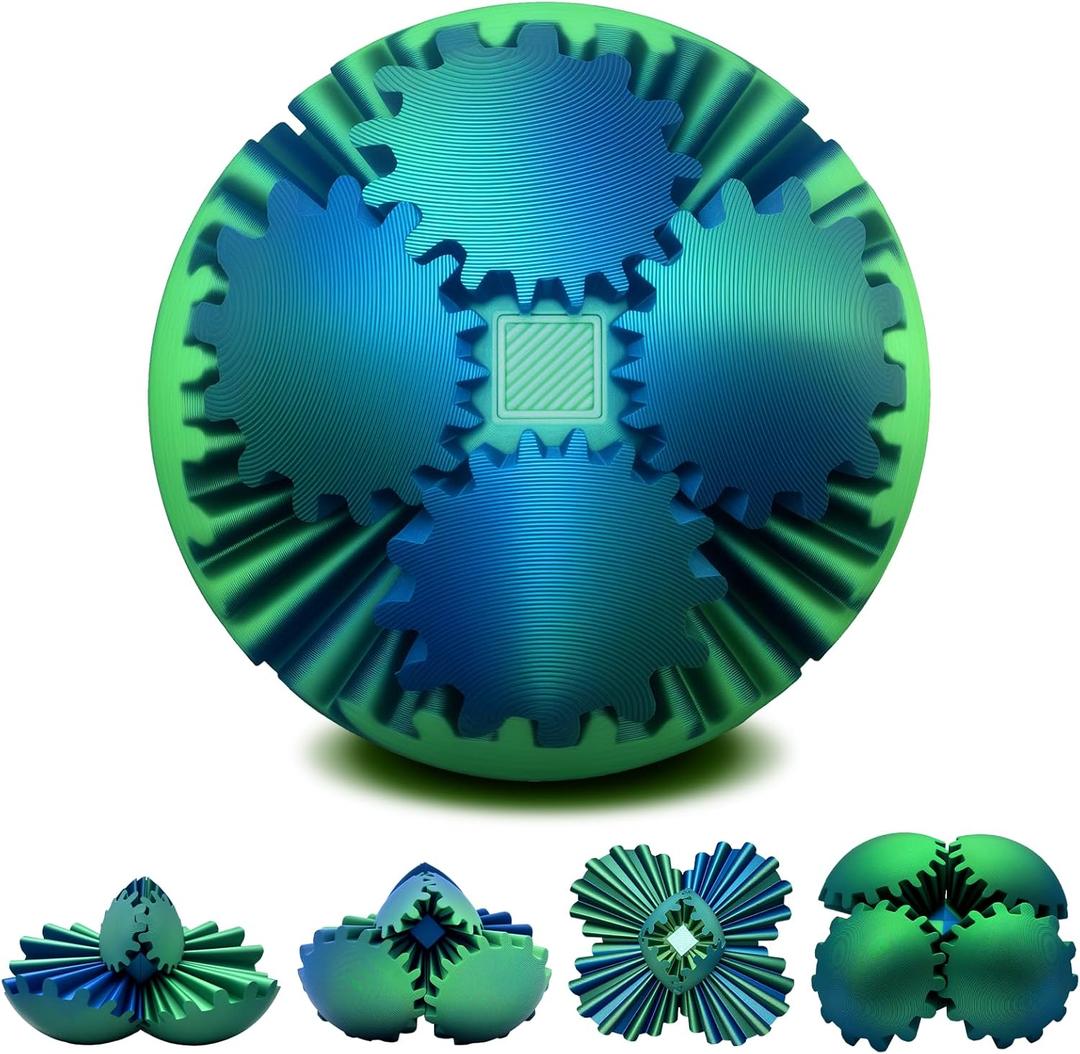 Gear Ball,3D Printed Gear Sphere Fidget Toy,Sensory Toys for Stress and Anxiety Relief,Suitable for Autism and ADHD Fidget Gear Ball,Stocking Stuffers for Adults & Kids Gift(Forest Green, 3.1 Inch)