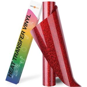 HTVRONT Red Glitter HTV Vinyl Roll - 10" x 8ft Red Glitter Iron on Vinyl for All Cutting Machine, Glitter Heat Transfer Vinyl for T Shirts - Easy to Cut & Weed & Transfer