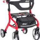 Drive Medical Nitro Sprint Foldable Rollator Walker with Seat, Standard Height Lightweight Rollator with Large Wheels, Folding Rolling Walker, Walker Rollator with Seat, Red