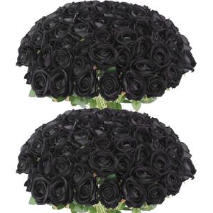 60 Pcs Artificial Roses Bulk Velvet Silk Black Roses Roses for Wedding Centerpieces Bridal Bouquet Mohter's Day Valentine's Day Halloween Home Decor(60, Black)