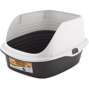Arm & Hammer Rimmed Cat Litter Box with High Sides and Microban, Made in USA (Pearl White/ Dark Gray)