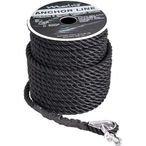 Marine System Made Nylon 3 Strand Anchor/Rigging Line Anchor Rope 3/8 Inch 100FT 150FT Black (3/8" x 150')