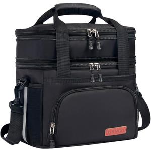 Lunch Box For Men/Women,Large Double-layer Insulated Expandable Reusable Leakproof Cooler Bags For Adults,Lunch Bag With Adjustable Shoulder Strap For Office Travel PicnicBlack (16L)