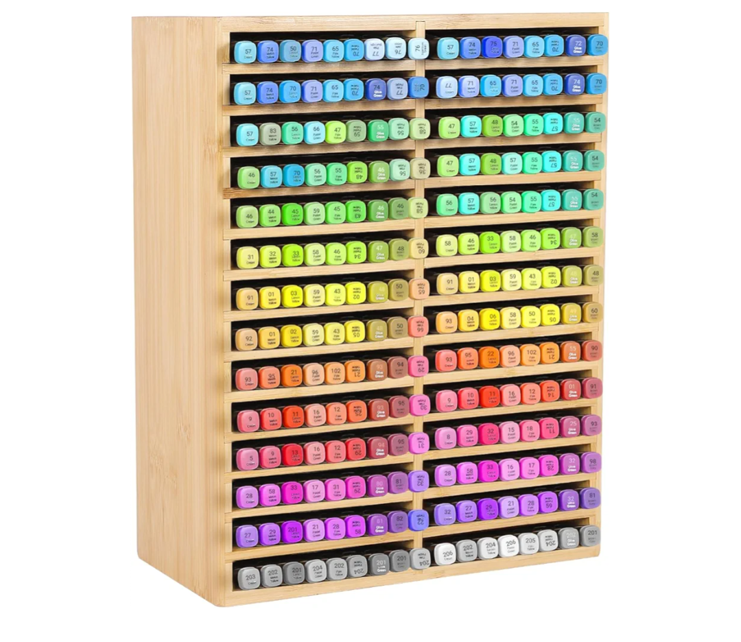 Ohuhu Bamboo Marker Organizer, Desktop Storage Hold 224 Markers for Honolulu Oahu Series of Ohuhu Markers, Pens Pencils Stationary Organizer Holder with 32 Compartments for Classroom Office Decor