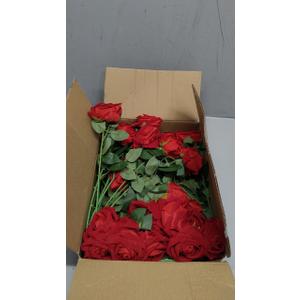 Fanfantoey White Roses Artificial Flowers Bulk, 52Pcs Fake Roses Flower Arrangement, DIY Silk Flowers Roses Bouquet, Realistic Faux Artificial Roses for Mother's Day Home Table Decor Red