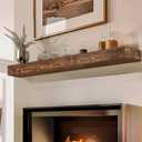 56x8x3 Fireplace Mantel - Handcrafted Hollow Rustic Solid Wood Wall Mounted Floating Shelf with Invisible Heavy Duty Wood Bracket (Weathered Brown) (56x3x8-hollow)