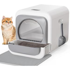 Enclosed Cat Litter Box with Lid,Drawer Design for Big Cats & Multi Cats, Covered Cat Litter Box with High Sided, Easy to Clean,Including Scoop and Litter Mat
