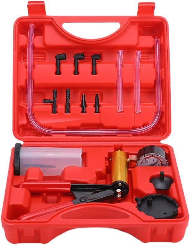 Brake Bleeder Kit with Hand Held Vacuum Pump and Adapters, with Vacuum Brake Bleeder Pump Pressure Gauge for Automotive Car Motorbike(red)