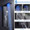 Stainless Steel Shower Panel Tower System with LED Lights, 5 in 1 Shower Panel with Rainfall Waterfall Shower Head, Body Spray, Handheld Shower, Tub Spout (Black)