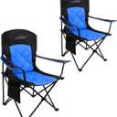 FAIR WIND 2 Pack Oversized Fully Padded Camping Chair Heavy Duty Quad Fold Arm Chair Support 350 LBS with Cup Holder, Collapsible Lumbar Back Chair Portable for Outdoor, Blue