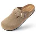 ALGF Women’s Genuine Suede Clogs for Women Slip-On Buckle Slides Women's Mules & Clogs Natural Rubber Cork Footbed Sandals Potato Shoes with Arch Support Taupe Size 8.5